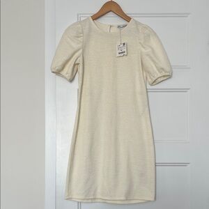 Zara Ivory Puff Sleeve Mini Dress